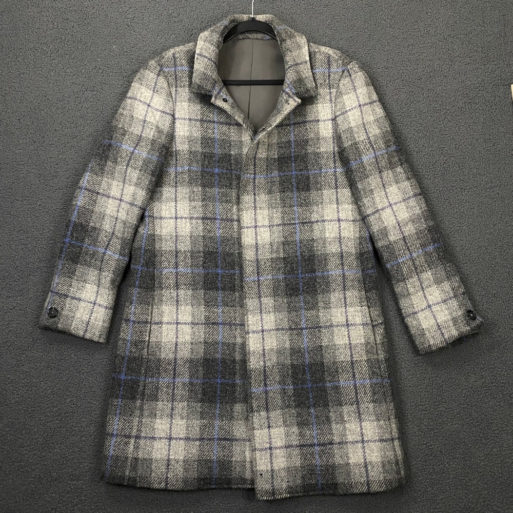 Vintage Harris Tweed Coat Mens Small 40 Plaid Wool Long Jacket Made in England